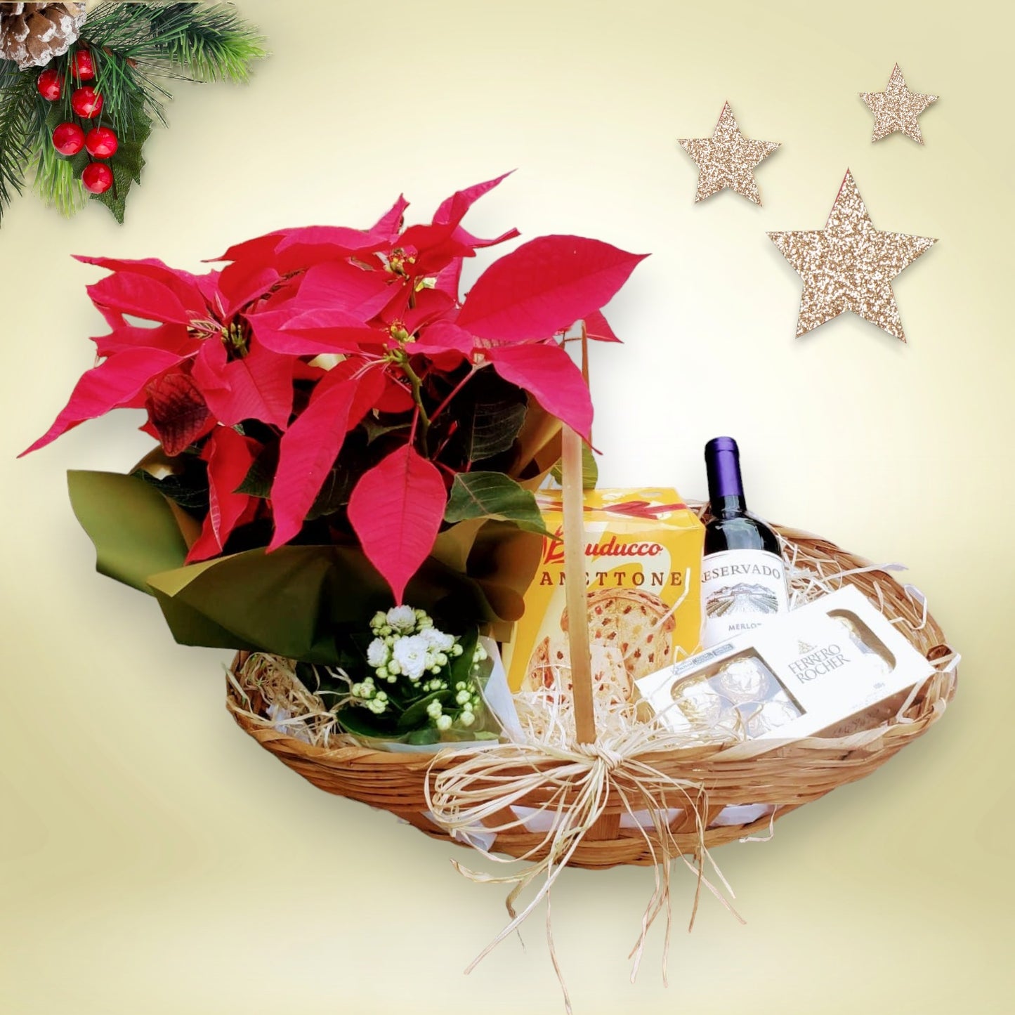 Cesta de presente com flores Natal - Sodel Flores